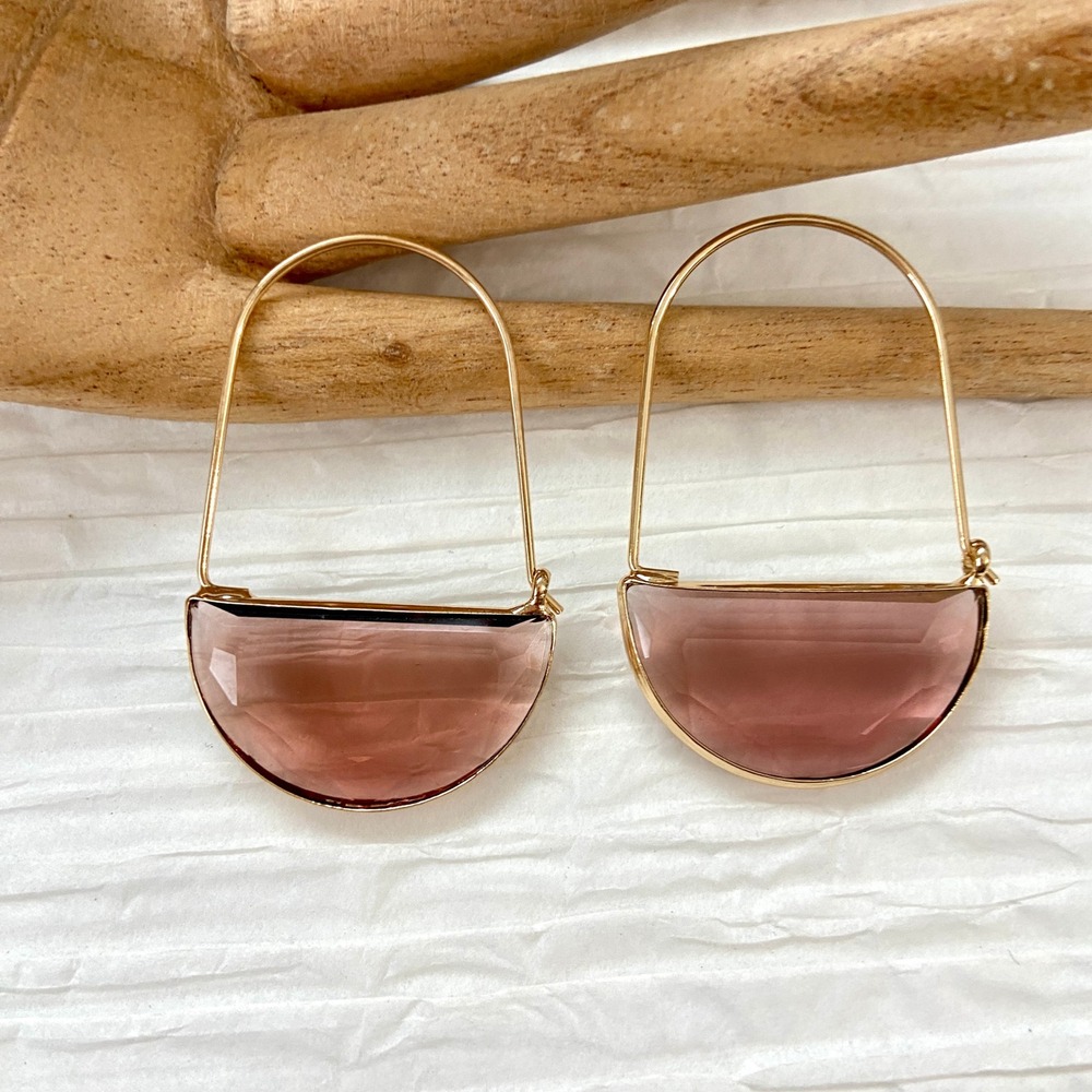 Dusty Purple Crescent Crystal Gold Tone Dangle Drop Earrings‎